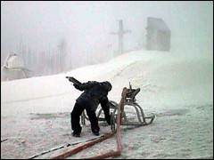 Snowshoe Mountain Resort is currently covered with a manmade blizzard.